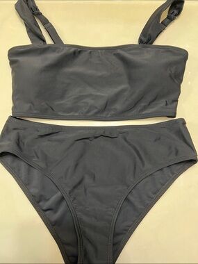 SHEIN Black Bandeau Bikini Top with High-Cut Bottoms